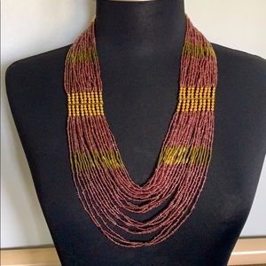 Gold Green Rose-Gold Beaded Strands 37 1/2 Inch Necklace With Extender